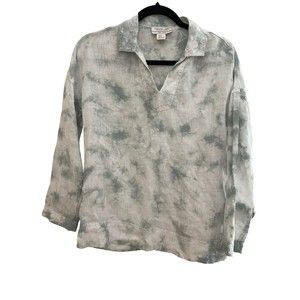 Rachel Zoe Linen‎ Tunic Top 3/4 Sleeve Green/White Tie Dye Size XS